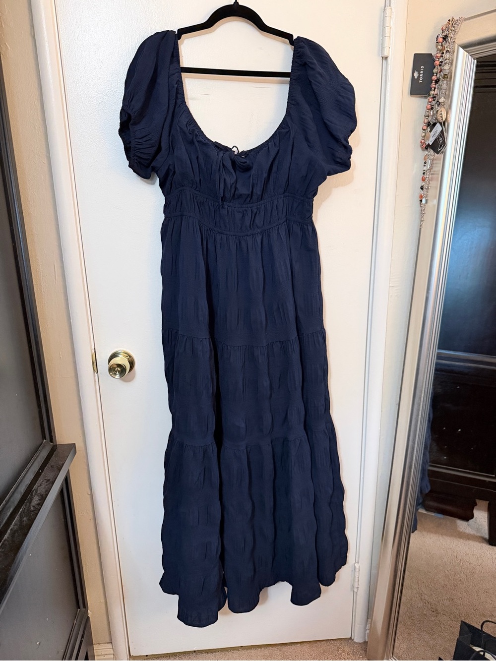 Navy Puff-Sleeve Maxi Dress